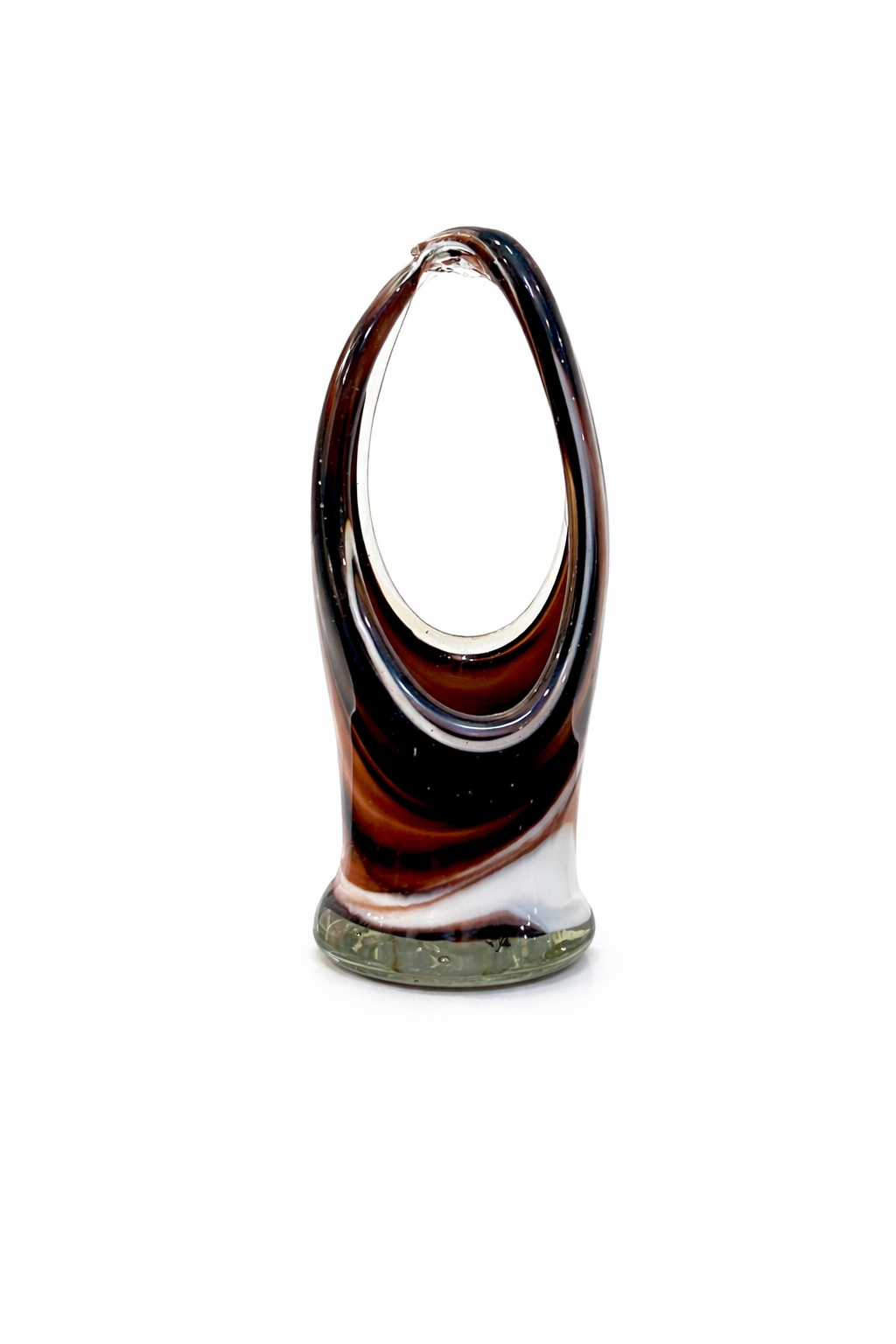 Vintage Hand-Blown Studio Art Glass Vase, Cased Swirl, 7"