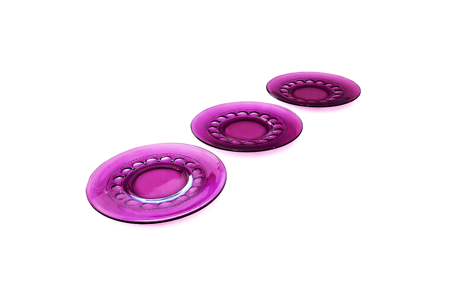 Art Nouveau Amethyst Glass Plates, Service for 3