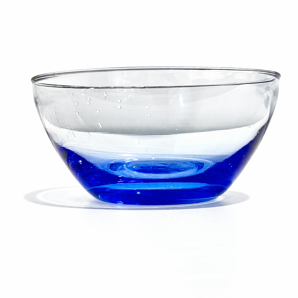 Czech Blue Cased Art Glass Bowl, Culbuto Form Functionalist Design
