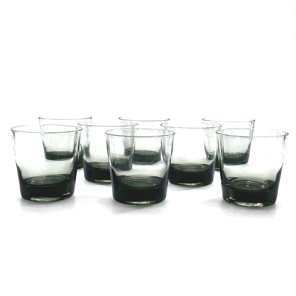 Scandinavian Smoke Cased Tumblers, Heavy Base Minimalist Form, Service for 8