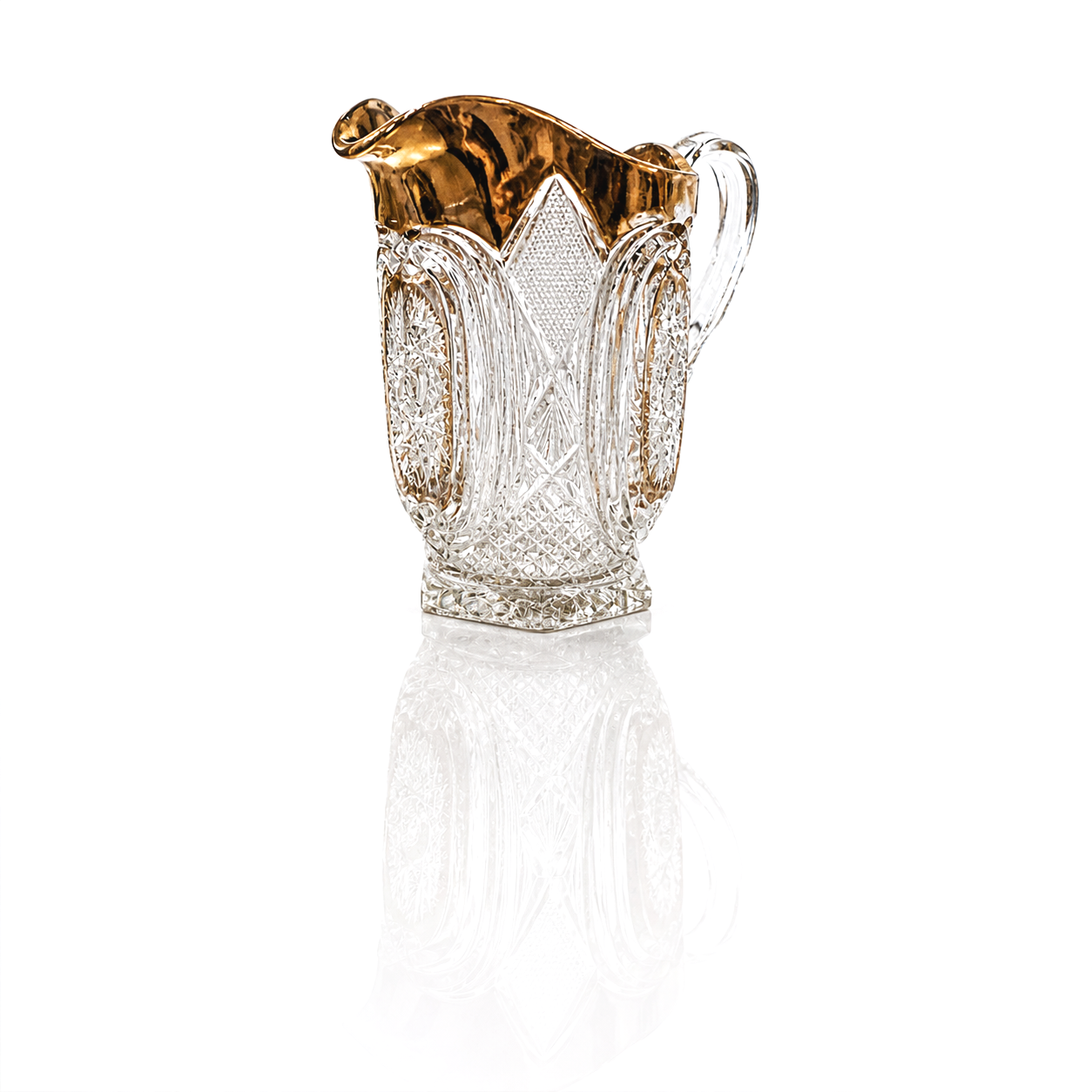 Cambridge Glass Co. "Buzz Saw" Pitcher with Gilded Rim, No. 2699