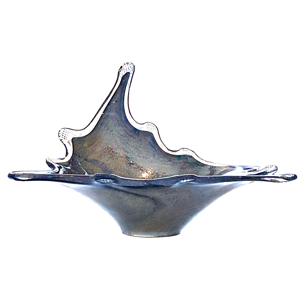 Italian Murano Glass Sculptural Bowl, Sky Blue Gold-Inclusion Form