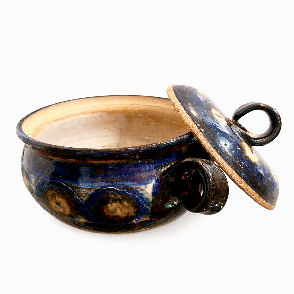 Signed Studio Cobalt Stoneware Tureen, BR Monogram