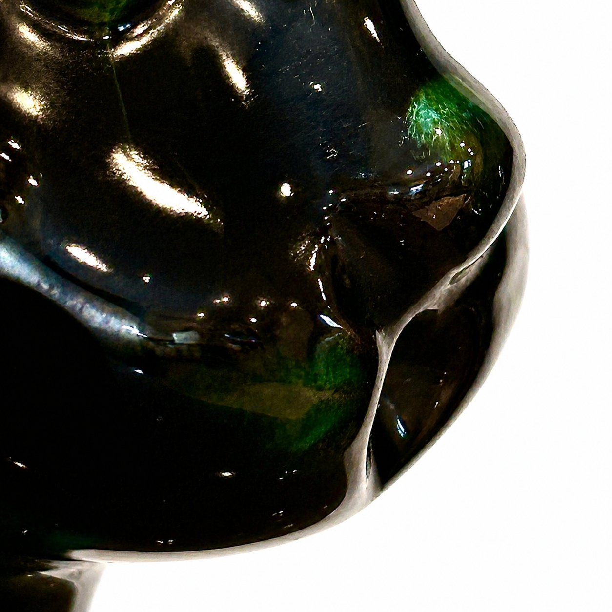 Canadian Ceramic Sculptural Cat Form, Variegated Green and Cobalt Glaze; Blue Mountain Pottery.png