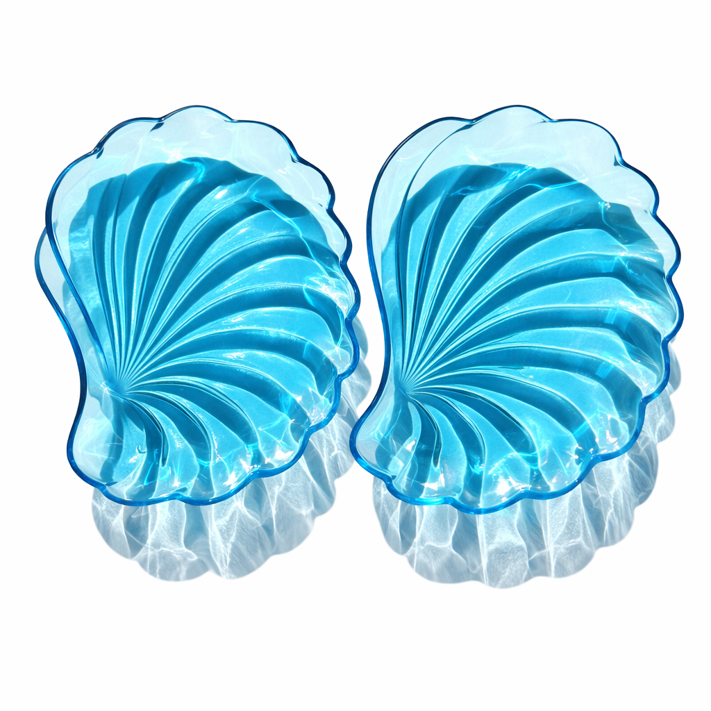 Pair of Shell-Form Aqua Pressed Glass Aperitif Dishes, c. 1960s