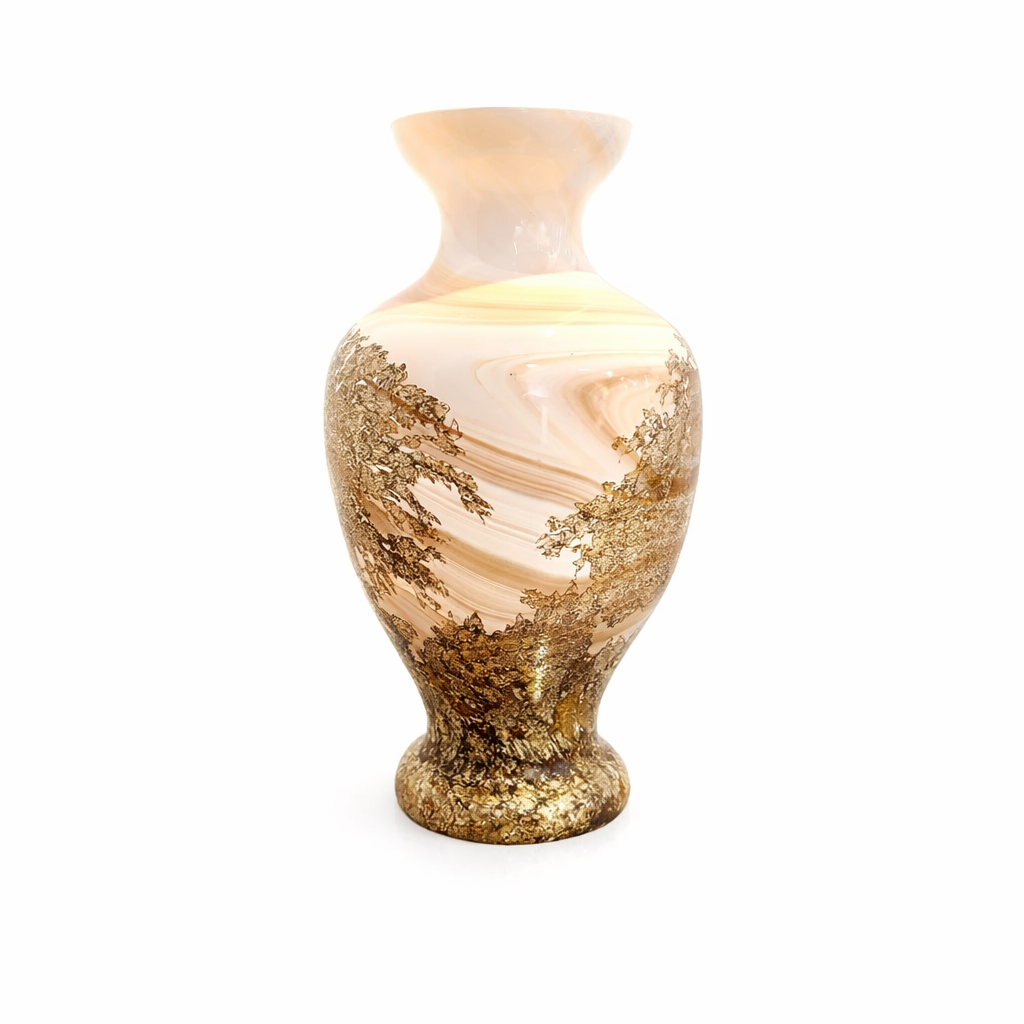R&D Poland Hand-Blown Art Glass Agate Vase 12