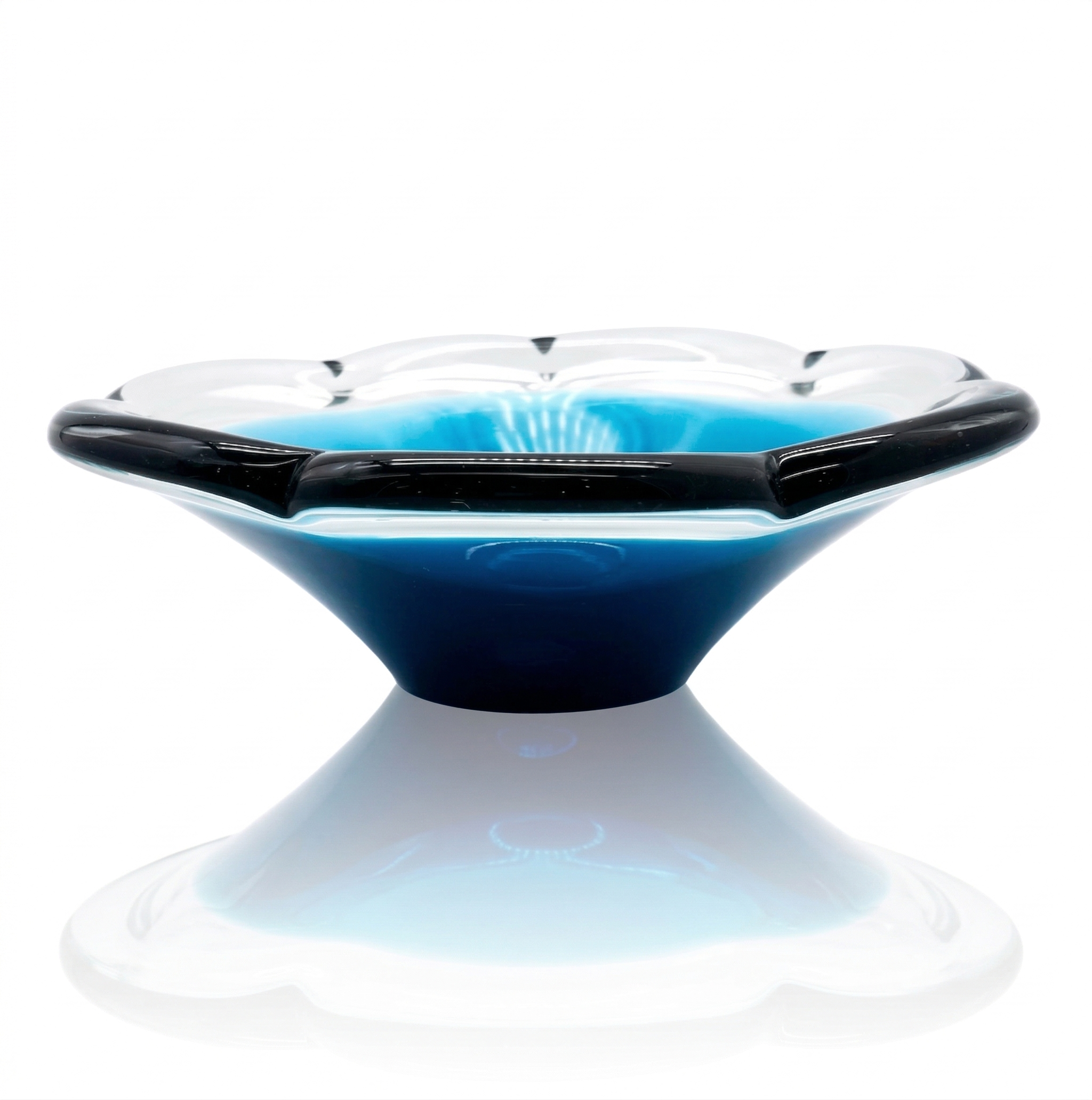 Scandinavian Turquoise Cased Art Glass Bowl, Sculptural Organic Form