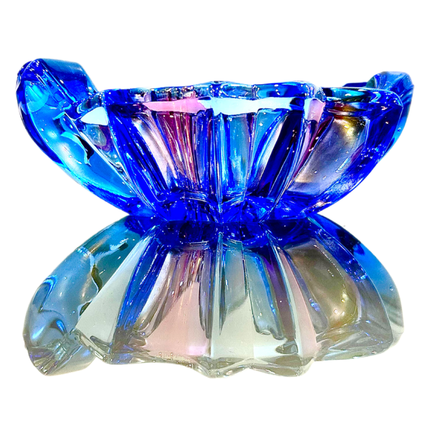 Italian 1960s Sommerso Neodymium Art Glass Vide-Poche, Petal Form
