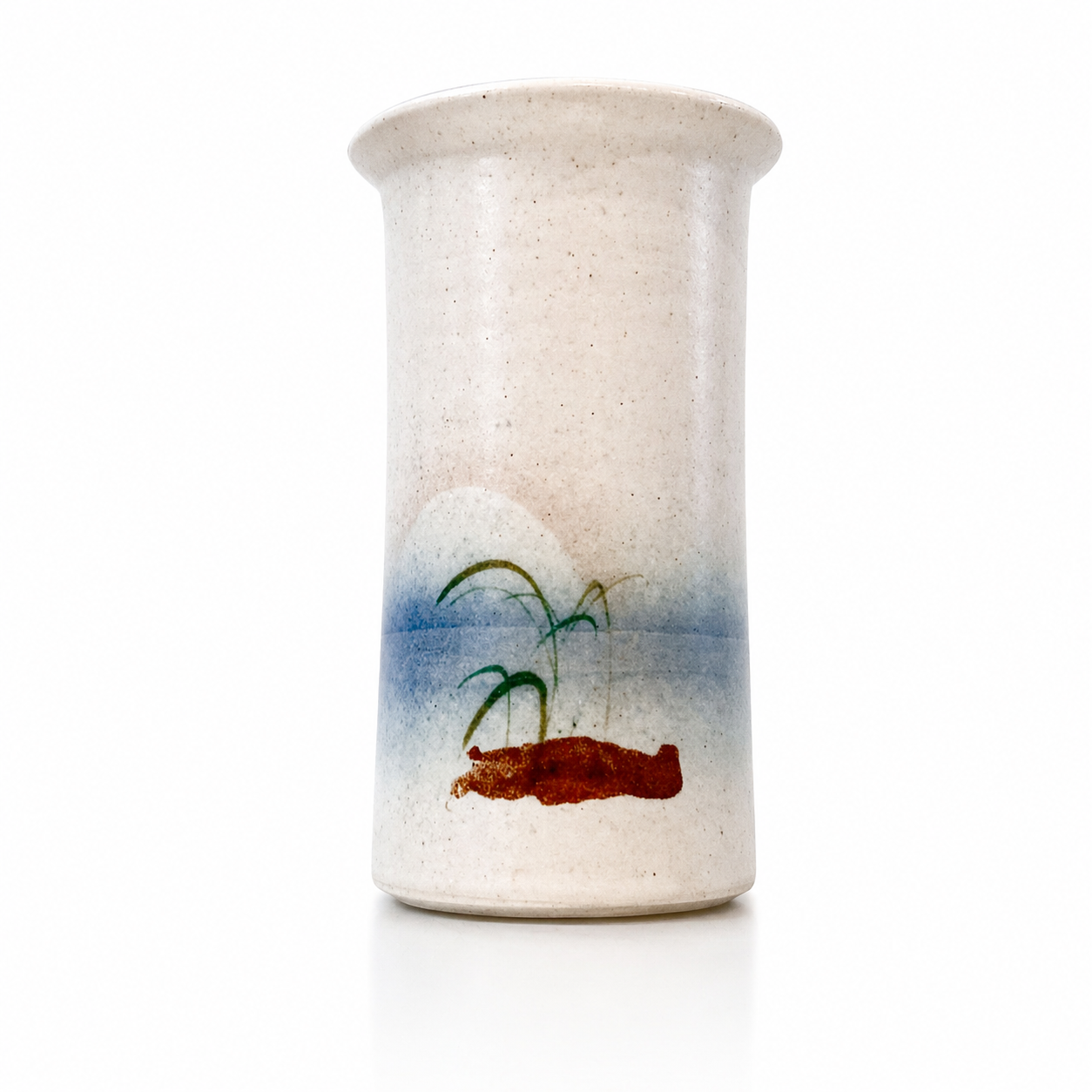 Hand Thrown Shoreline Studio Stoneware Vase, Minimalist Painterly Form, Signed 1983