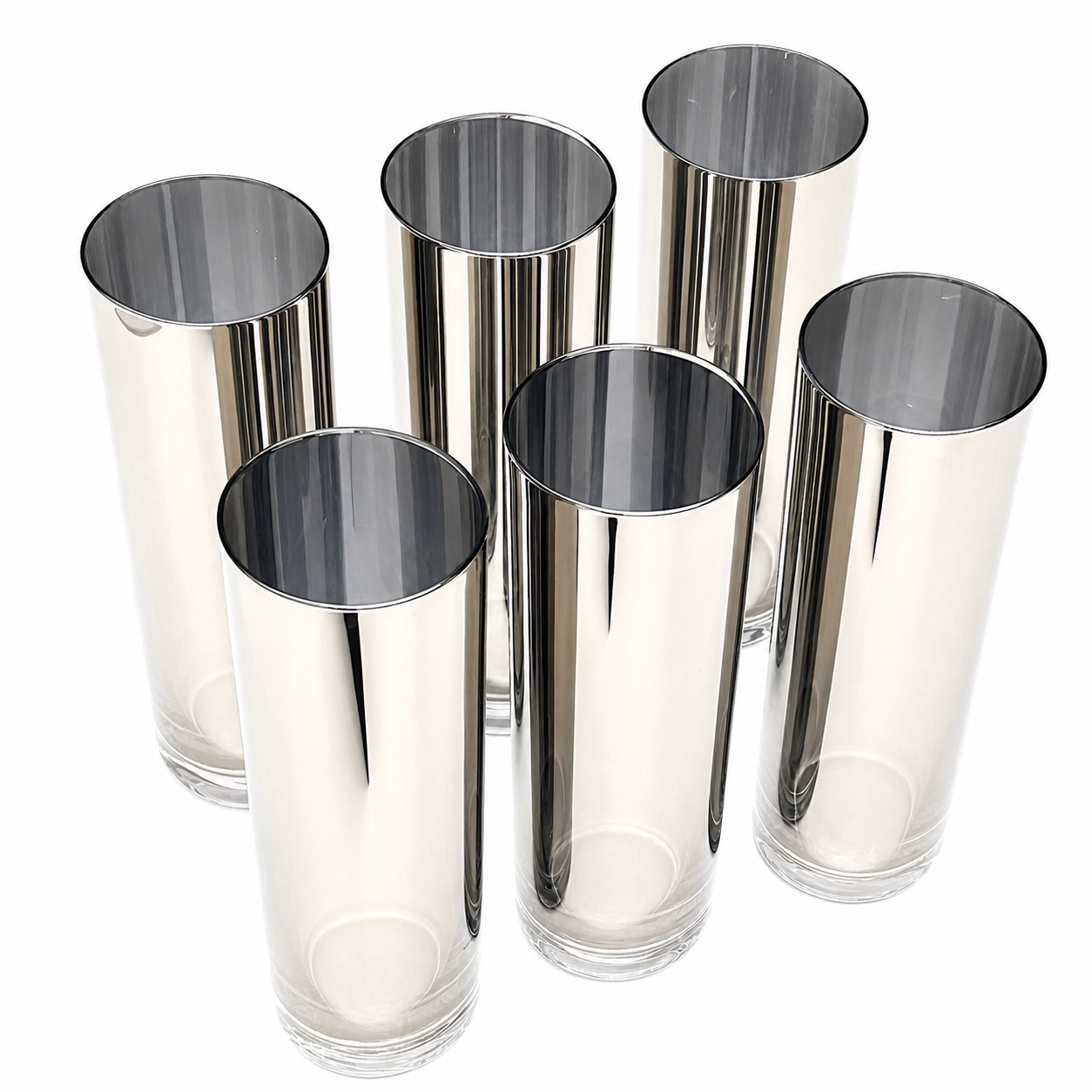 American Silver-Fade Mercury Glass Highball Glasses, Mid-Century Minimalist Forms