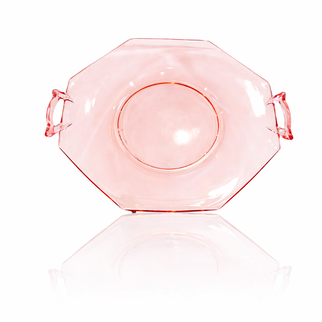 Pink Depression Glass Octagonal Serving Platter, Art Deco Geometric Form