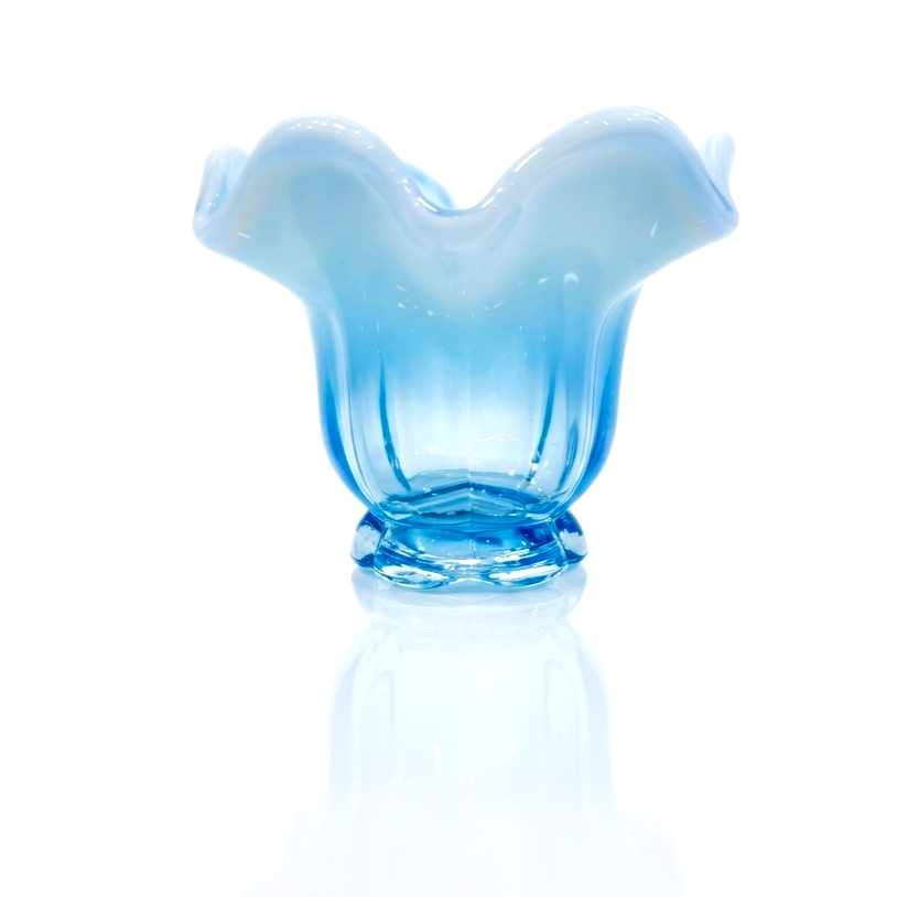 Italian Murano Opalescent Cased Glass Vase, Sculptural Ruffled Form, Mid-Century