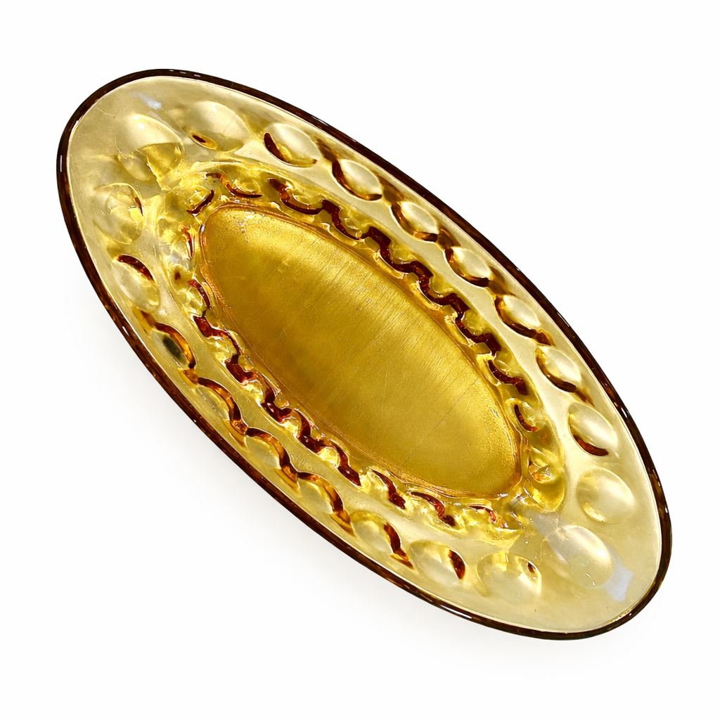 Amber Pressed Glass Dish, 10" Mid-Century