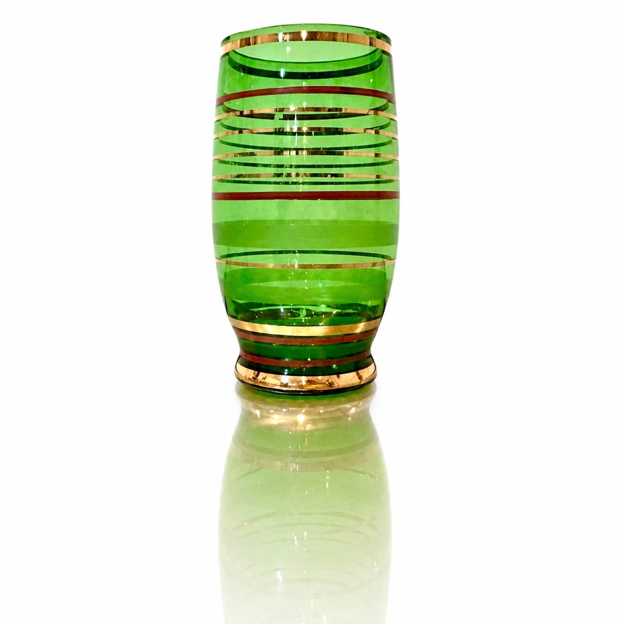 American Uranium Glass Juice Cup, Art Deco Gilt Banding