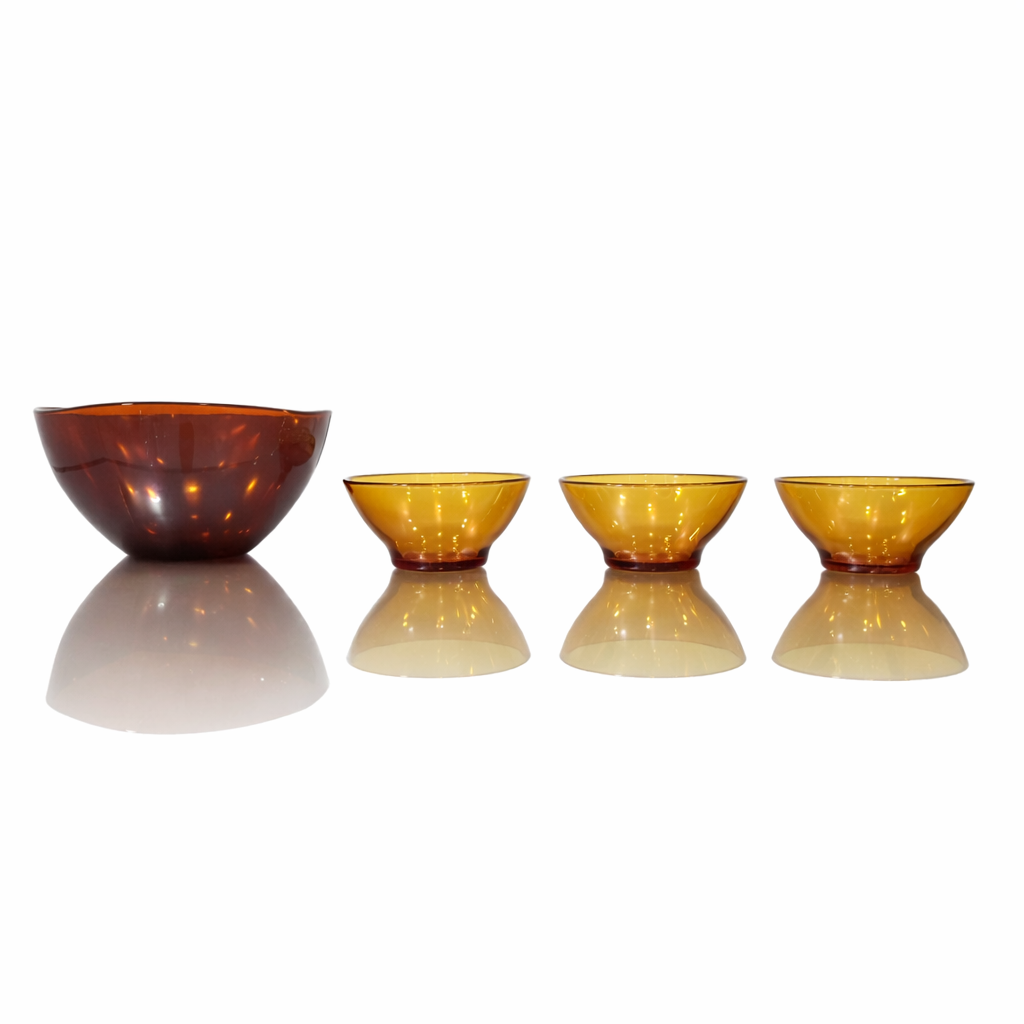 Vereco France Amber Glass Architectural Mid-Century Service