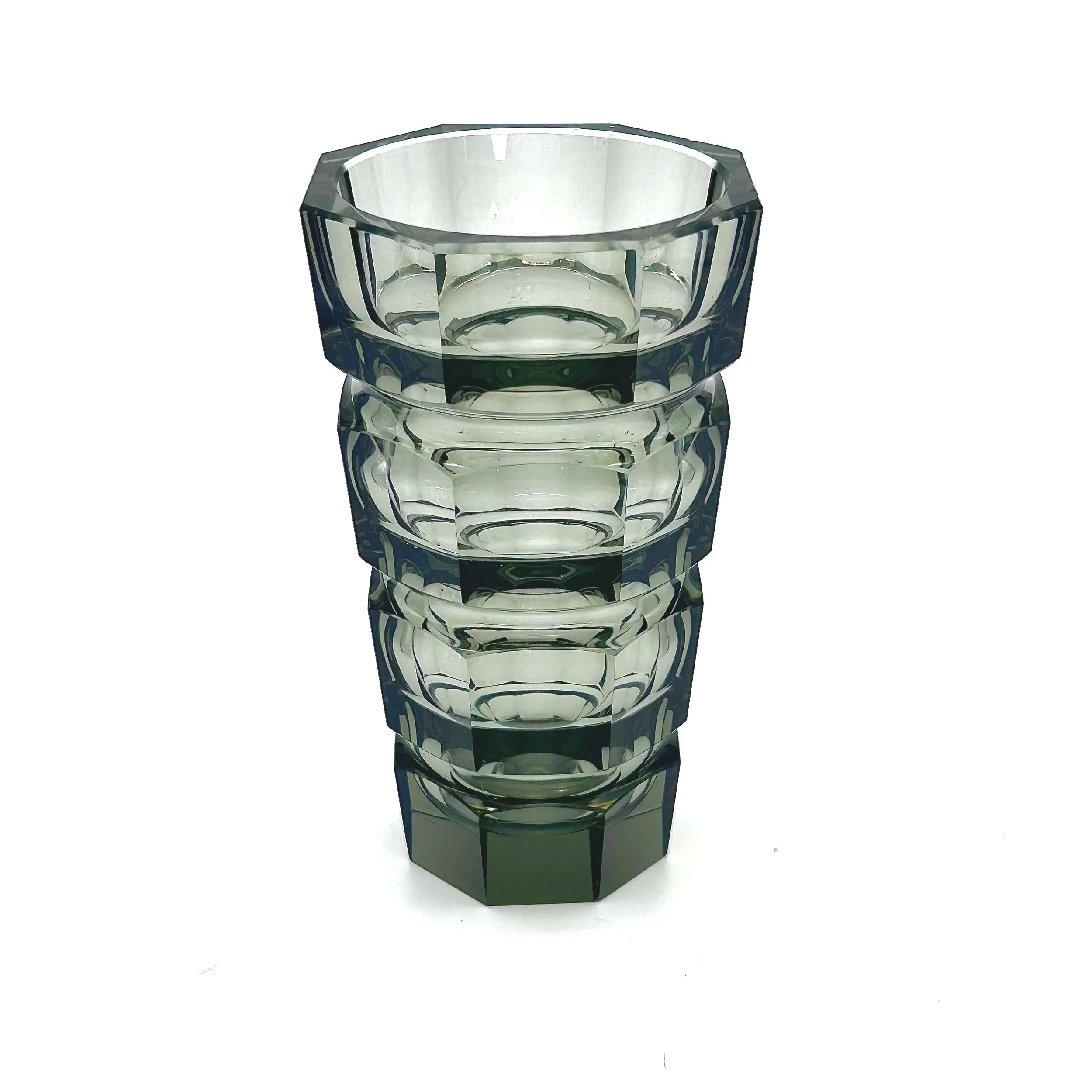 Mid-Century Smoky Czech Architectural Cut Lead Crystal Vase, Karlovy Vary Tradition, circa 1960