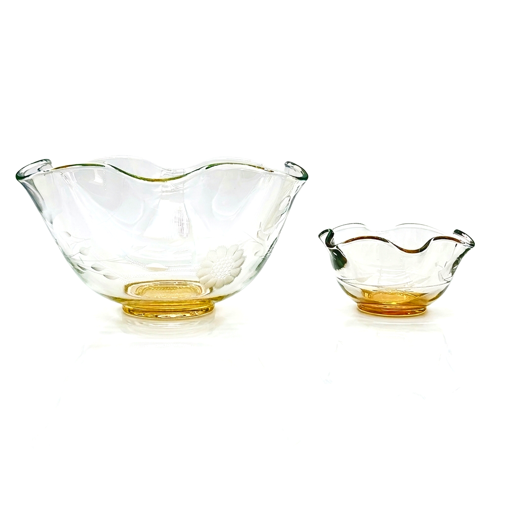 Gilded Glass Console Set, Ruffled Fluted Form