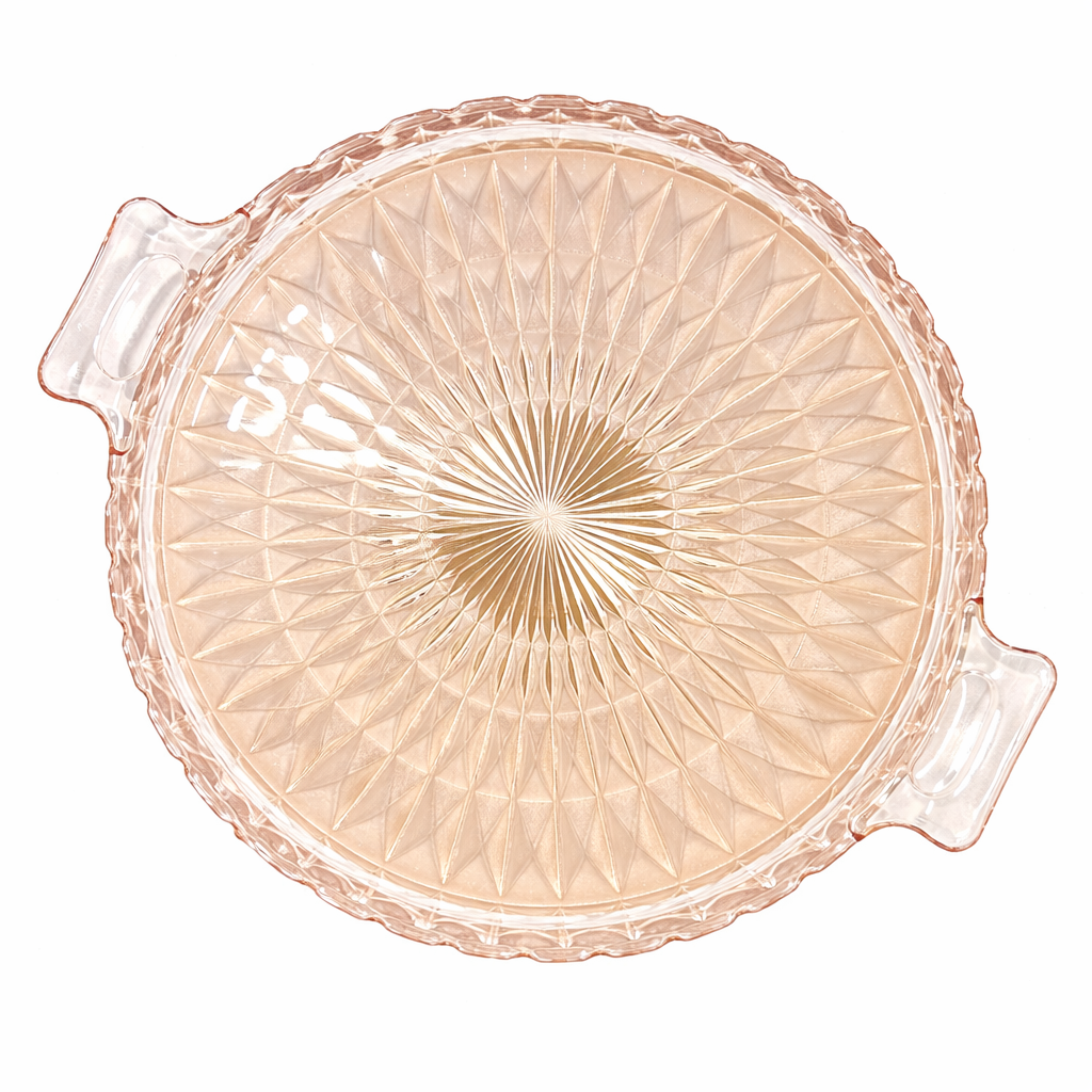 American Pink Depression Glass Serving Tray, Diamond Point Geometric Form