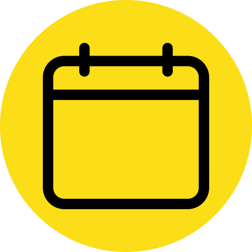 Calendar icon on a yellow background.