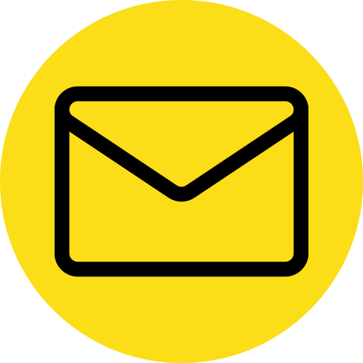 Icon of an envelope representing email or messaging, with a yellow circular background.
