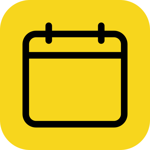 Icon of a calendar with a yellow background and black outline.