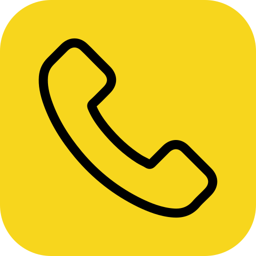 Icon of a black telephone receiver on a yellow background.