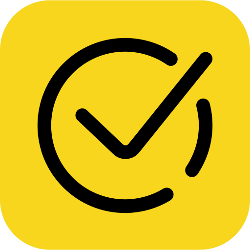 Yellow app icon with a black checkmark inside a partial circle.