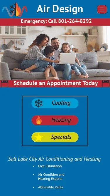 Mobile website redesign for the Mock Company "Air Design"