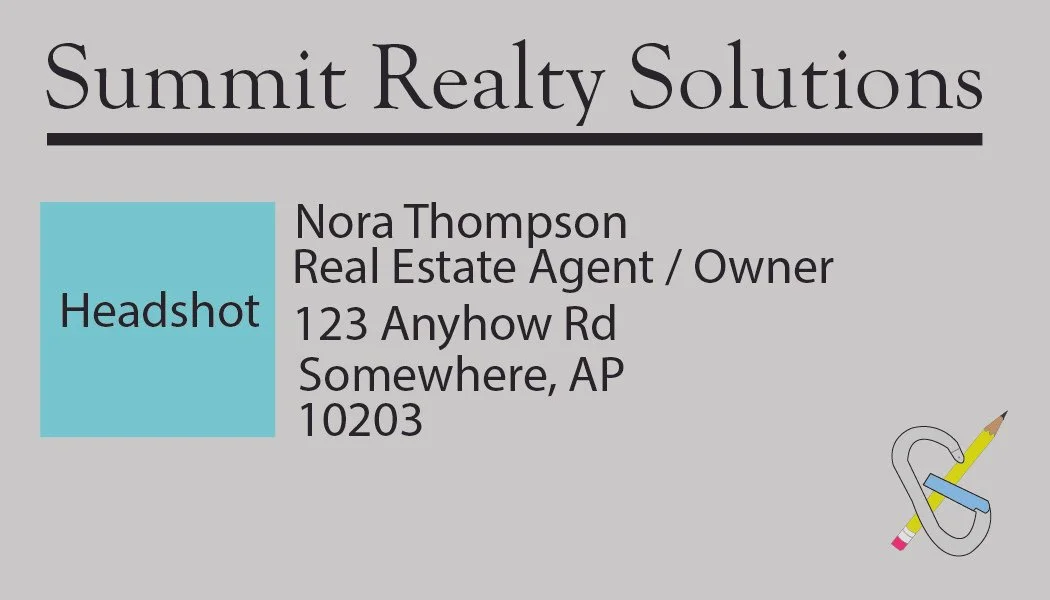 This is the back of the Business Card. The back is a contrasting gray. The headshot spot is to be replaced with an image of the person.