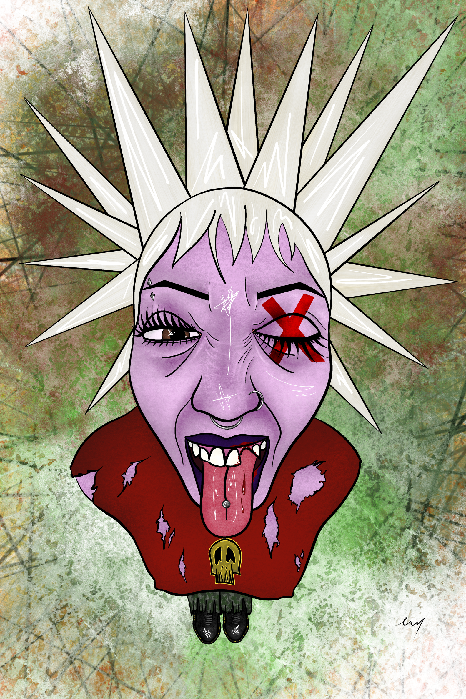 Punk Woman Spiked Hair Digital Painting