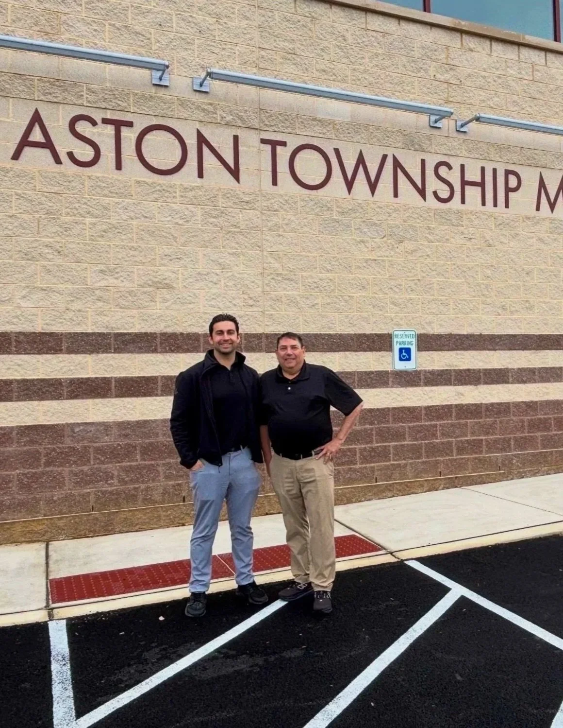 Shane Mulhern and Bill DeFeo together outside of the Aston Township Municipal Building