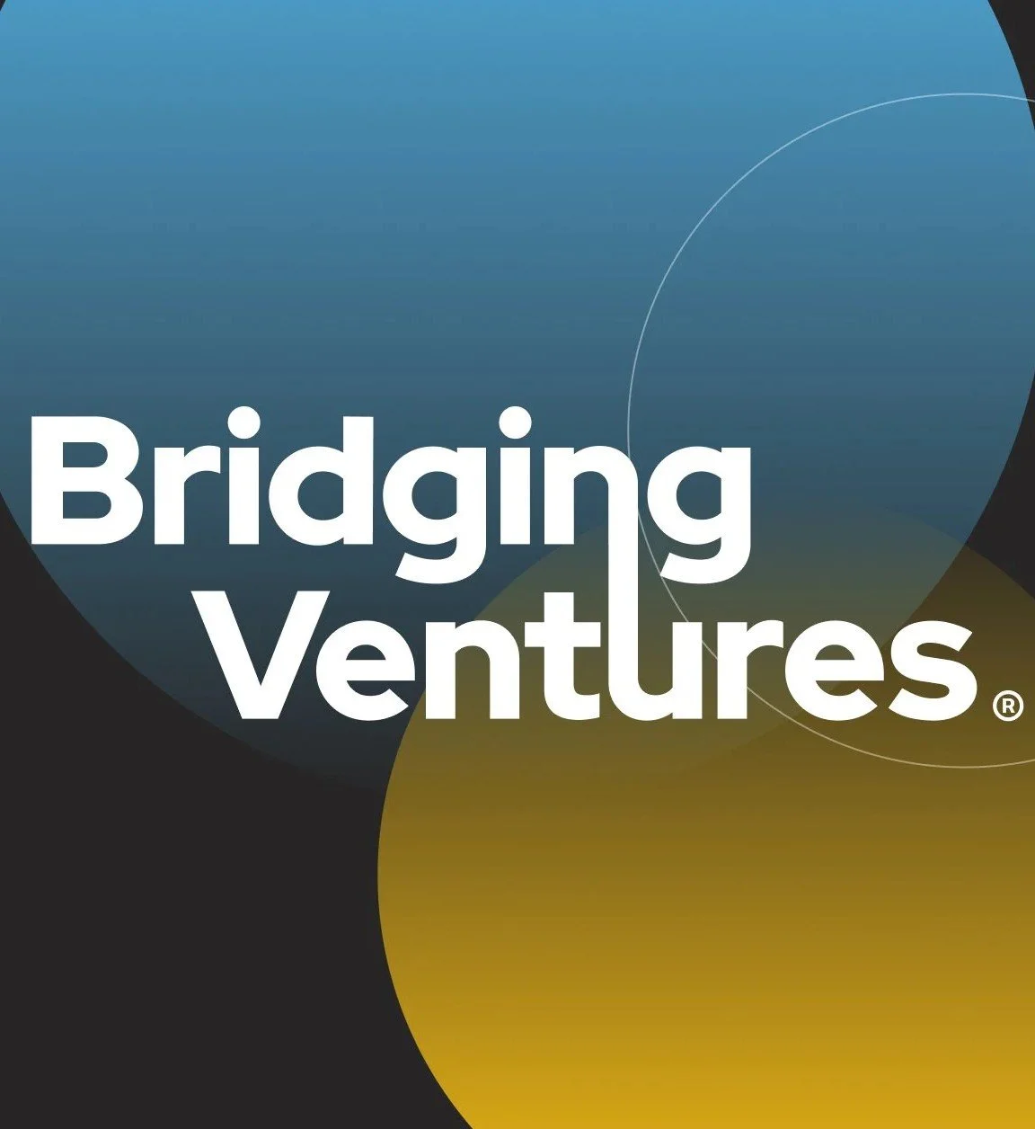 Bridging Ventures® logo in white bold text on a blue, black, and gold abstract gradient background.
