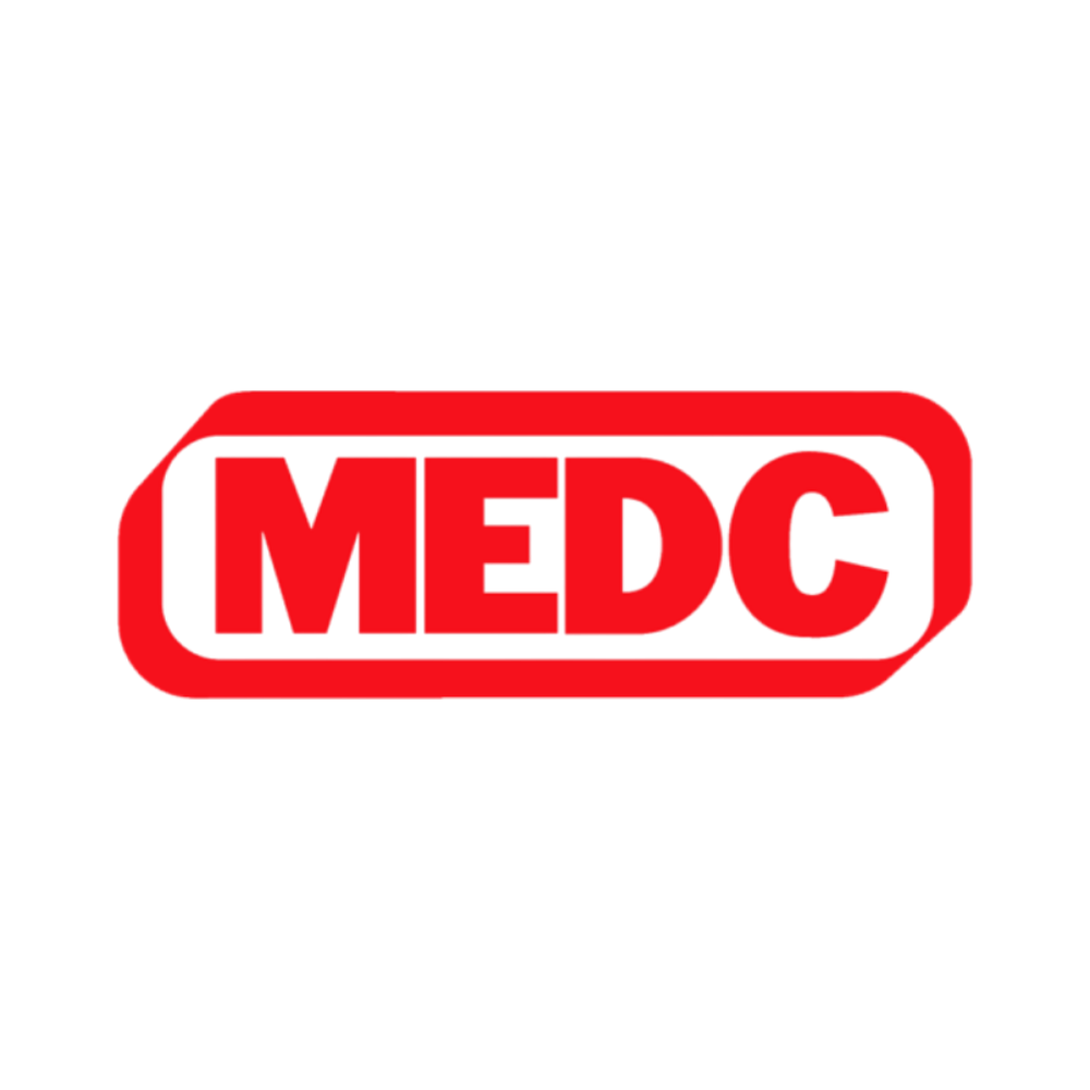 Red emergency medical services (EMS) logo with bold letters 'MEDC' enclosed in a rounded rectangle outline.