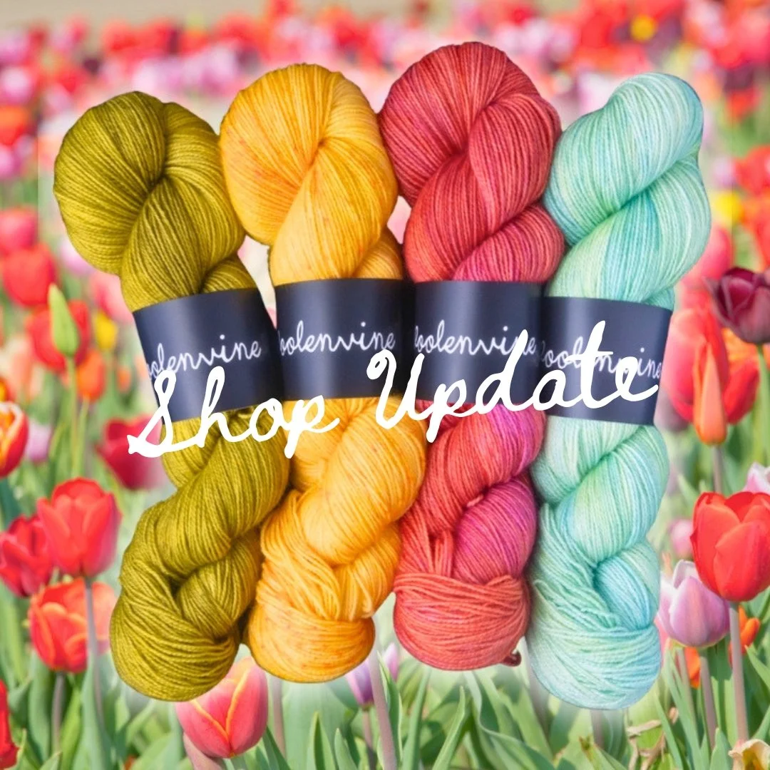 SHOP UPDATE: Saturday, April 4 @ 10am ET | VoolenvineYarns.com

After last week&rsquo;s update, I received quite a few requests to bring back Pollinate (that sunny yellow) and Verdant (the lush green), so I spent some time in the Dye Dungeon working 