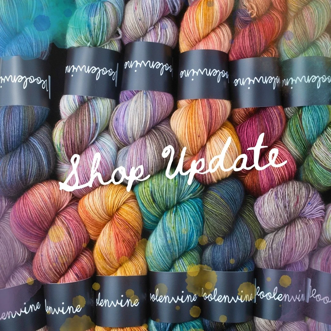 SHOP UPDATE: Saturday, May 16 @ 10am ET | VoolenvineYarns.com

This week I&rsquo;ve been experimenting with a dyeing technique that creates a soft, layered, watercolor-y effect on yarn that resulted in SIX brand new Strange Brews &mdash; all complete