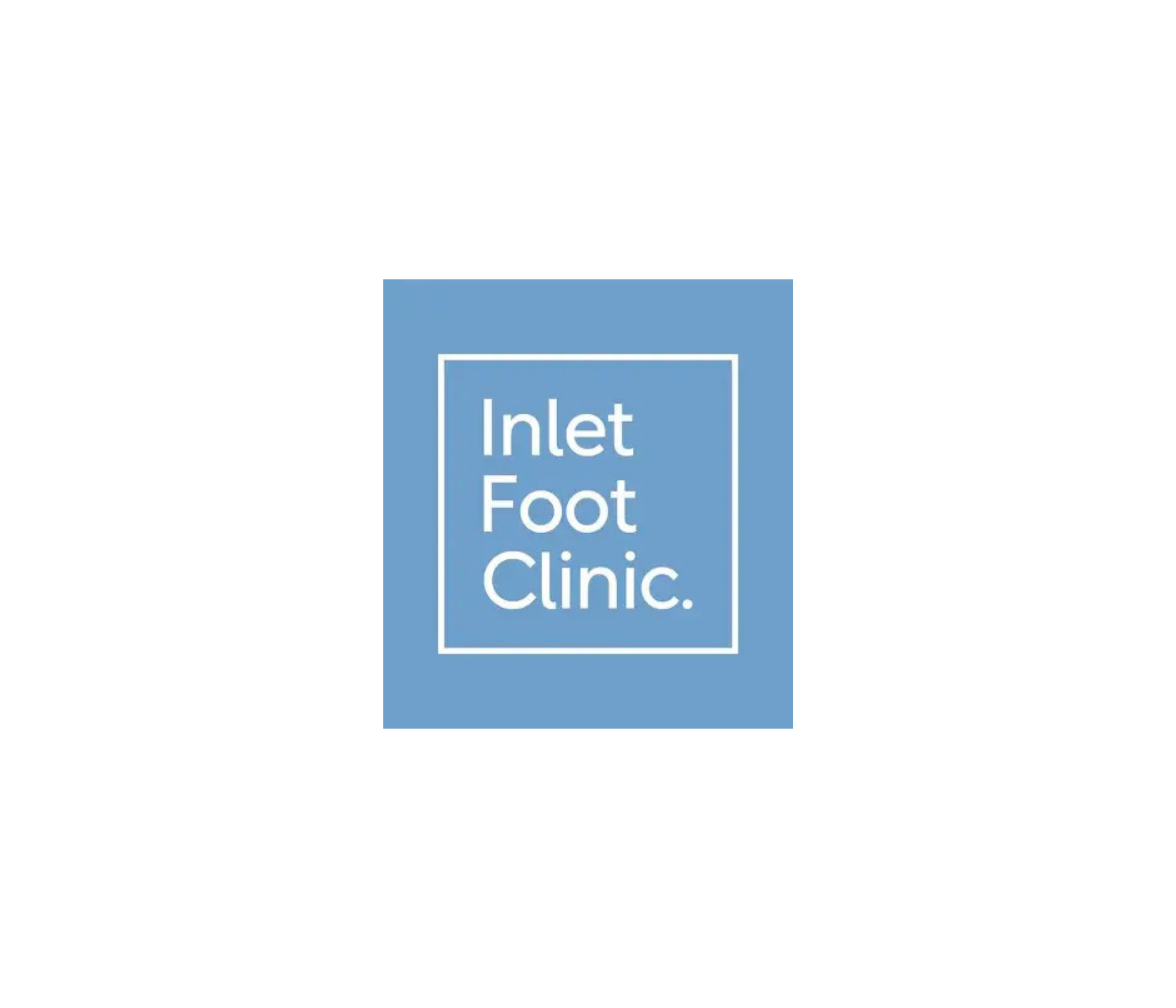 Logo for Inlet Foot Clinic on a blue background.