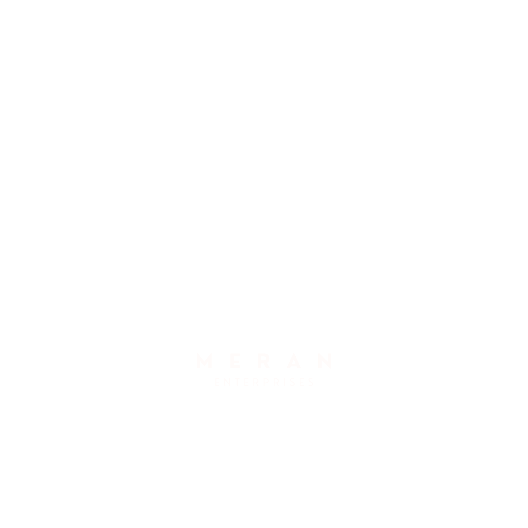 Black background with a neon-style white logo featuring a stylized 'M' and 'N' and the words 'MERAN ENTERPRISES' below.