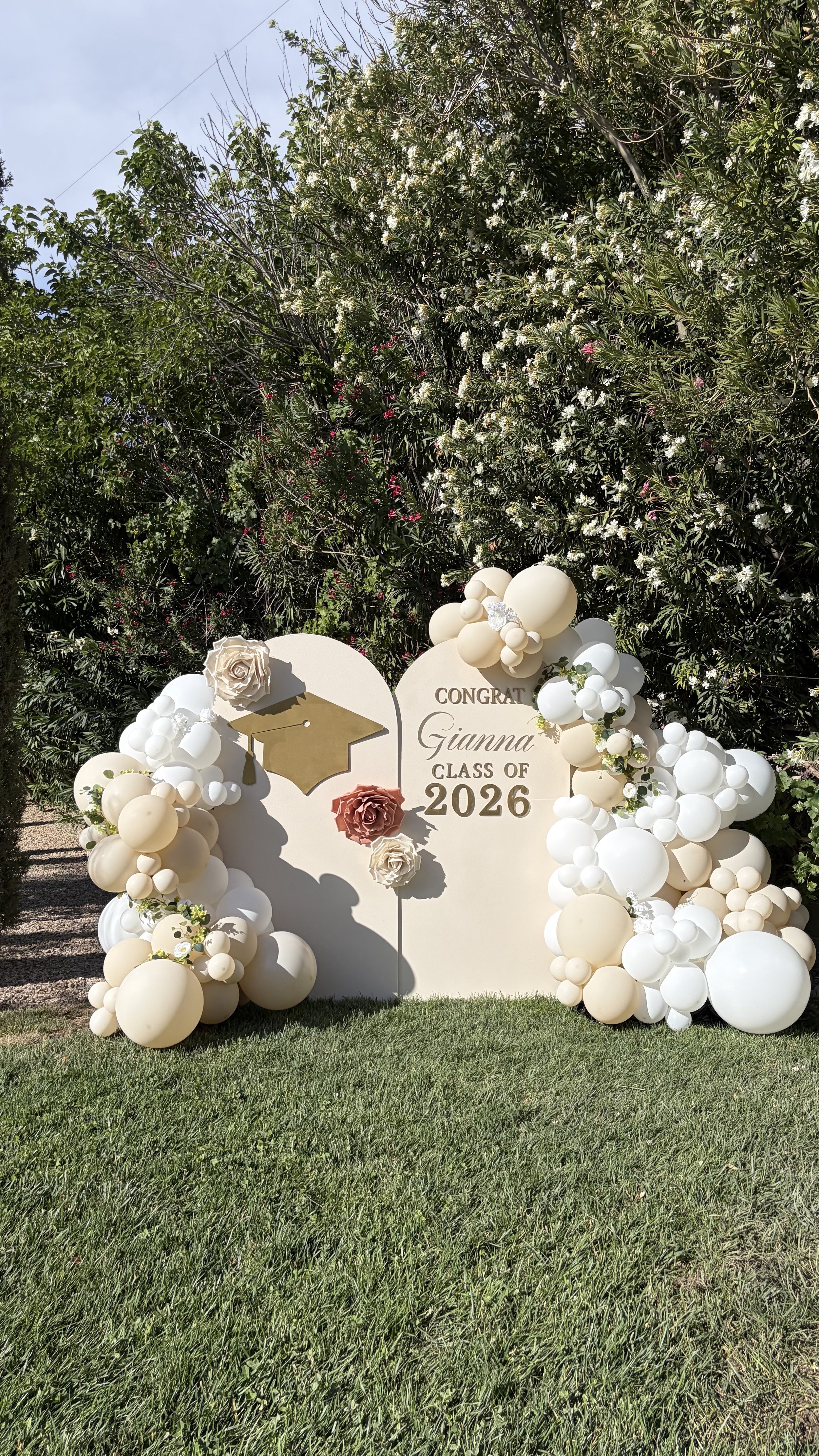 Custom graduation celebration designed by Marie Events featuring elegant event décor and a luxury backdrop in Las Vegas.