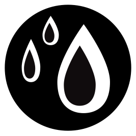 Water droplet icon with three raindrops inside a black circle