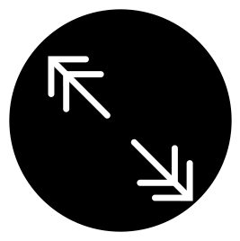 A black circle with two diagonal arrows pointing outward from the center, indicating expand or enlarge.
