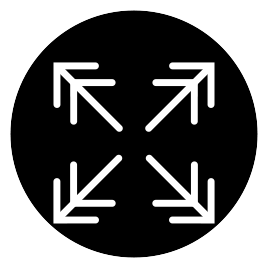 A black and white graphic of four outward pointing arrows inside a circle, arranged in a square pattern.