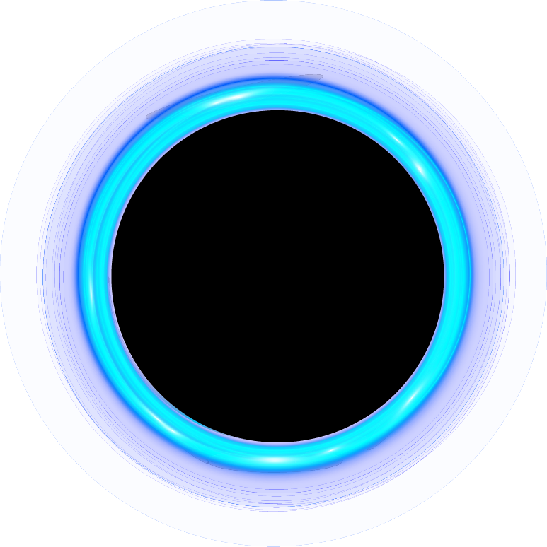 A digital graphic of a blue circular ring with glowing effects on a black background.