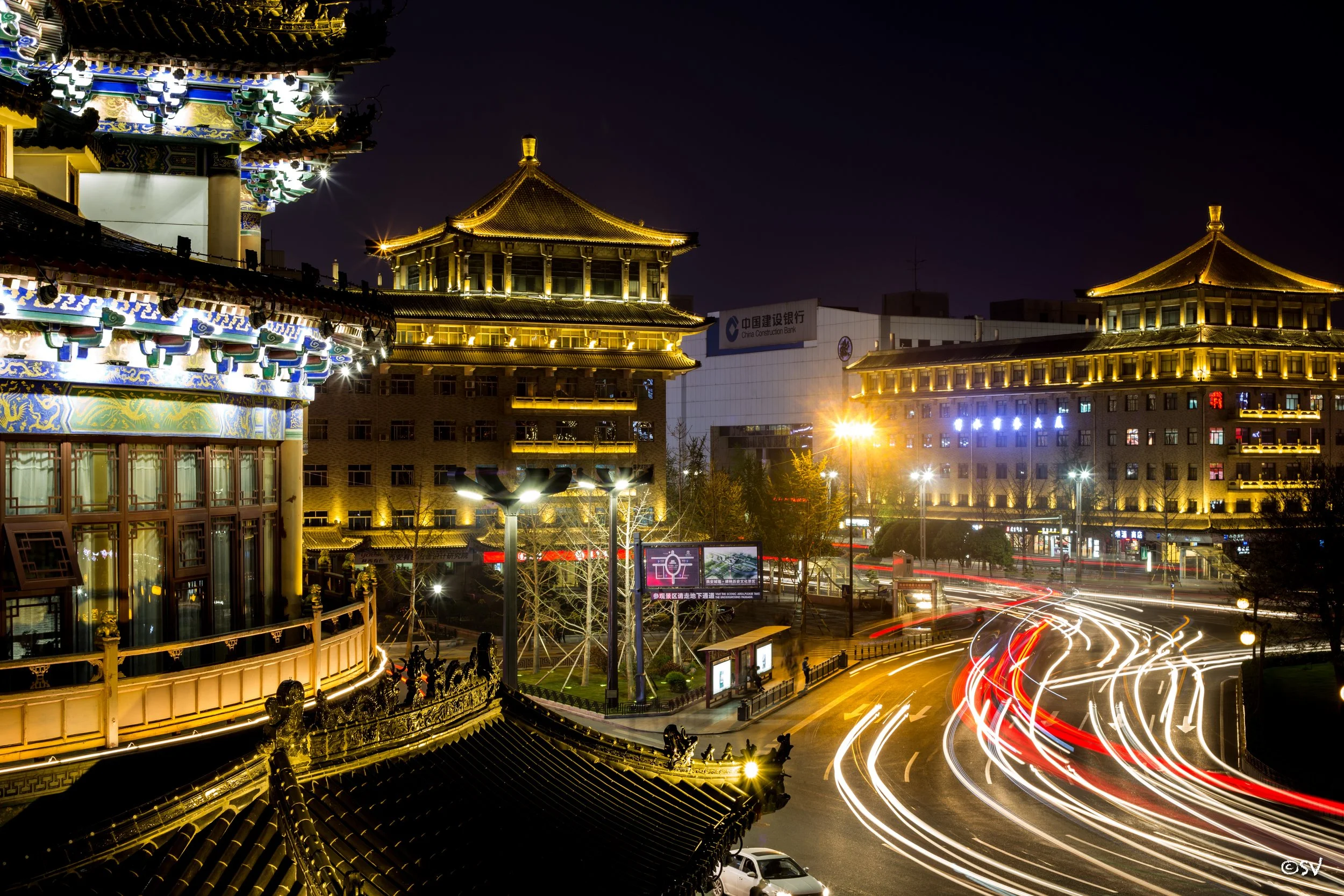 Driving through an ancient city. (Xian, China)