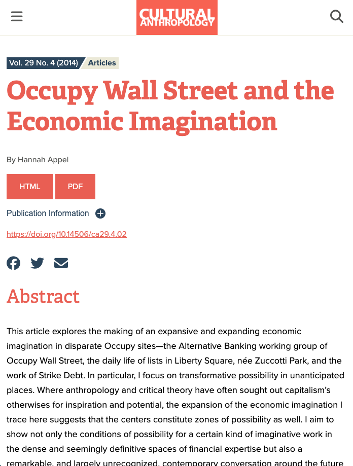 Occupy Wall Street and the Economic Imagination