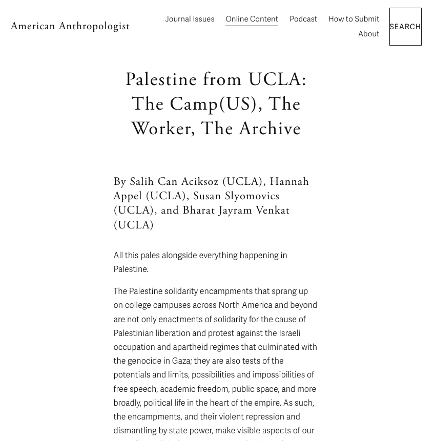 “Palestine from UCLA: The Camp(US), The Worker, The Archive.”