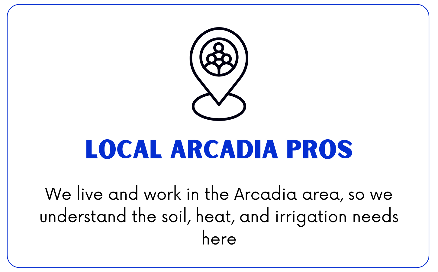 Logo for Local Arcadia Pros featuring a location pin icon with a group of people inside and text in blue that says 'Local Arcadia Pros'.