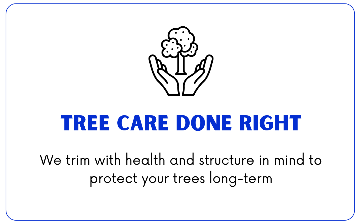 Black background with blue bold text that states, 'TREE CARE DONE RIGHT'.