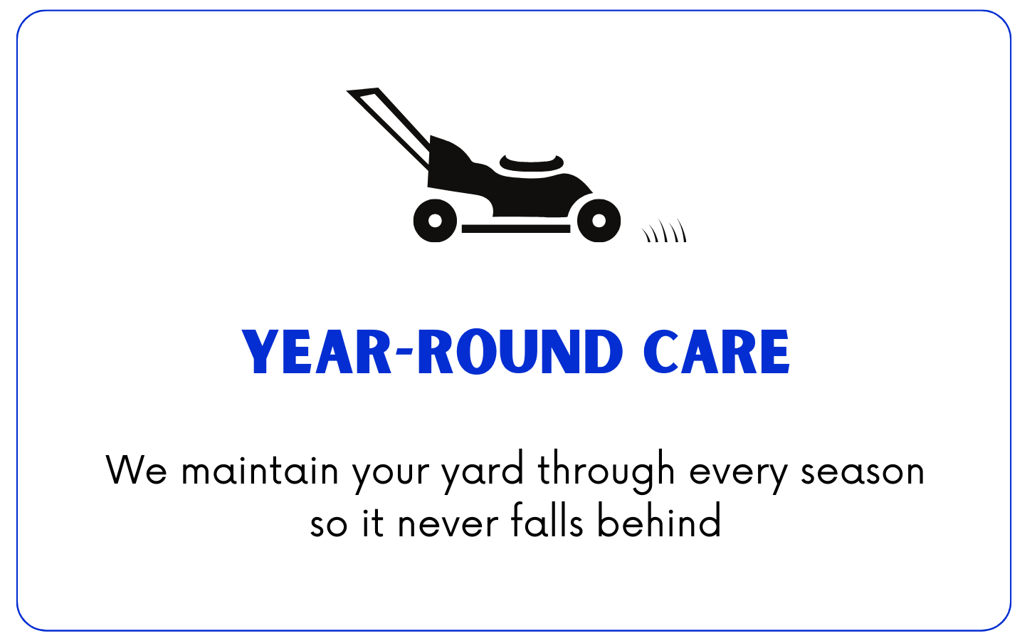 Logo for a lawn care company with a silhouette of a lawn mower and the text 'YEAR-ROUND CARE' in blue.