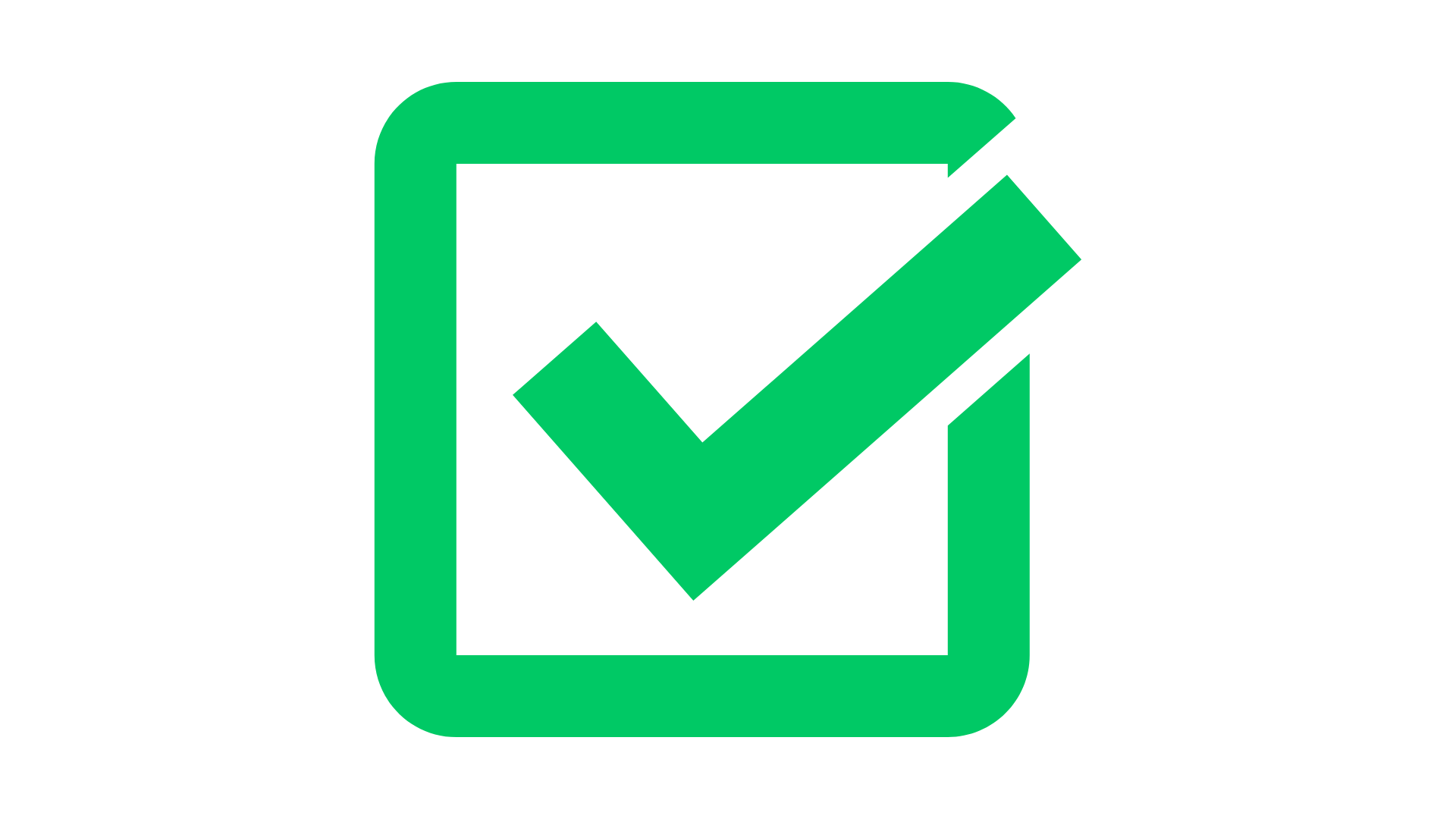 A green checkmark inside a green square outline.