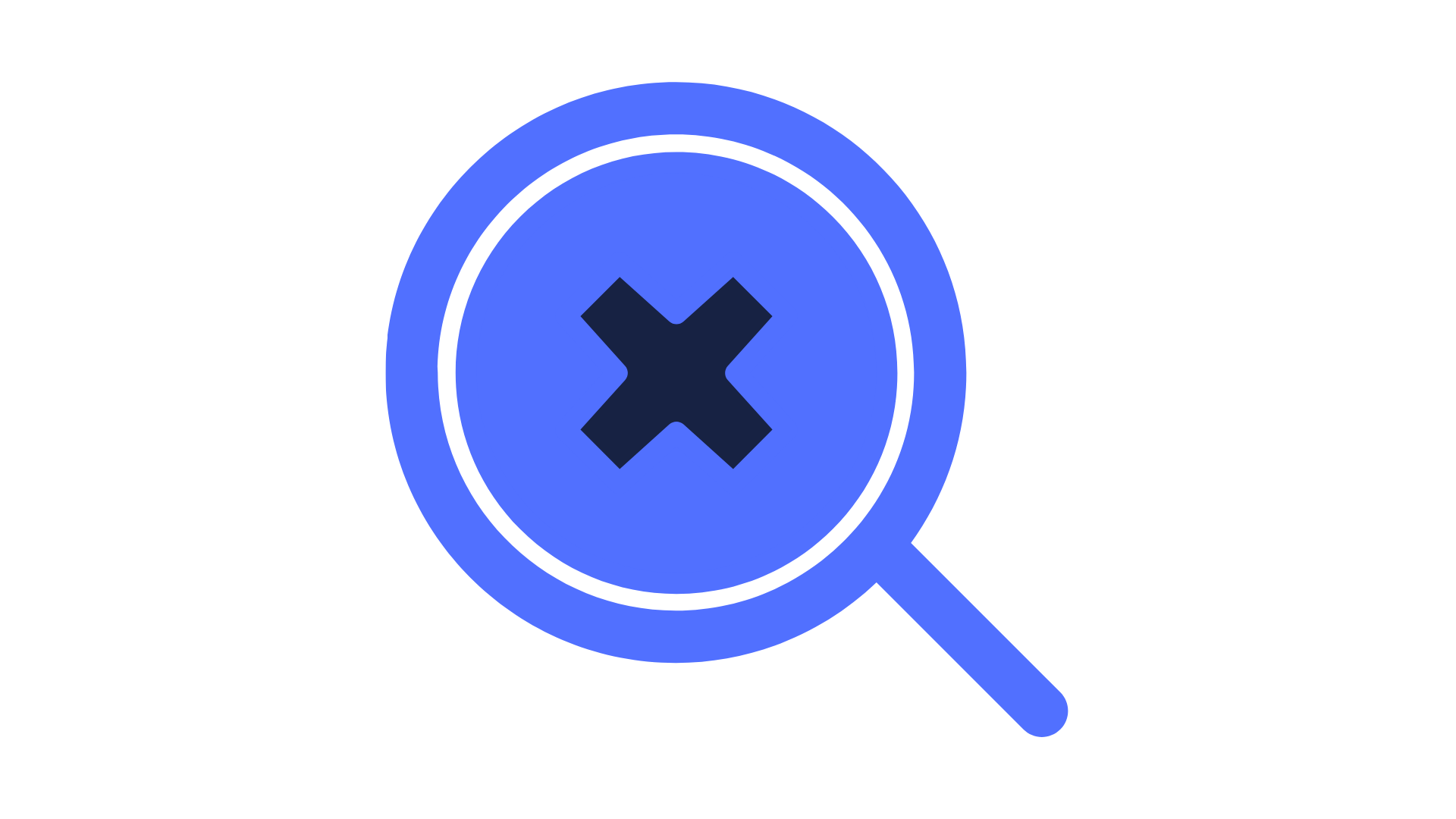 Magnifying glass with a blue circle and an X inside, symbolizing a search or cancel action.